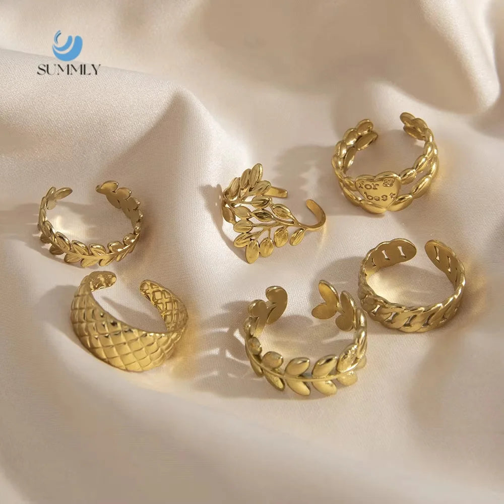 SUMMLY Personalized Exquisite Leaves Dhape 18K Gold Plated Stainless Steel Ring Fashion Trend Jewelry Manufacturer