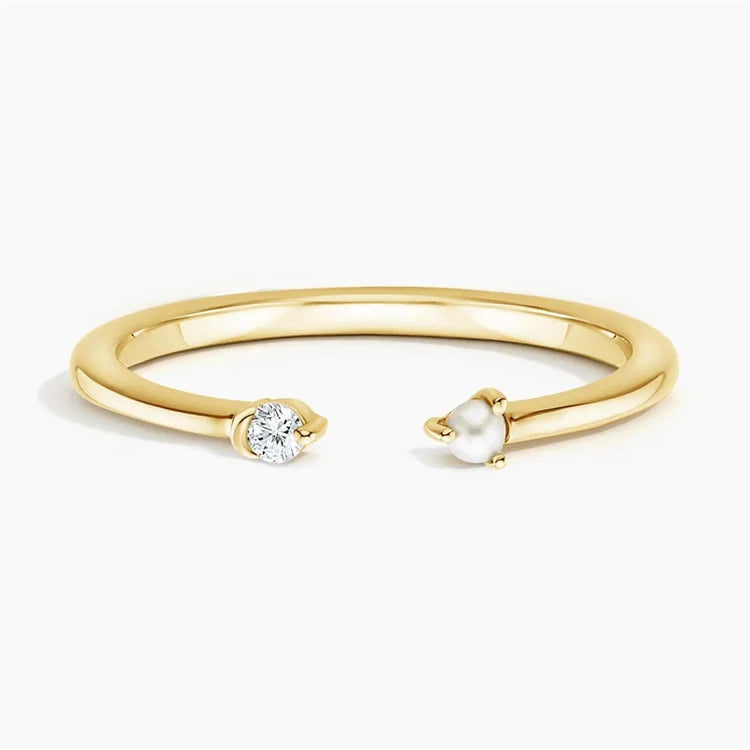 Elegant Adjustable 14k Gold Plated 925 Sterling Silver Natural Fresh Water Pearl Ring for Women