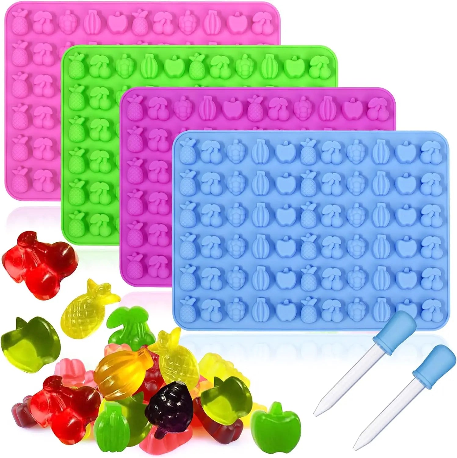 66 Cavity Silicone Fruit Snack Molds with Dropper for Baking Candy Chocolate Gummies Cake Tools