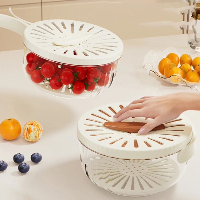 New style drain basket with lid kitchen household fruit washing refrigerator storage box thick double layer drain basket