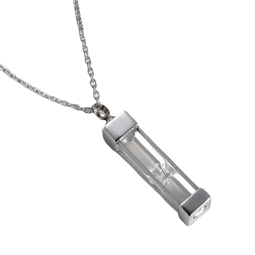 Glass Timeless Hourglass Memorial Pendant Keepsake Jewelry Cremation Cylindricality Urn Necklace for Ashes