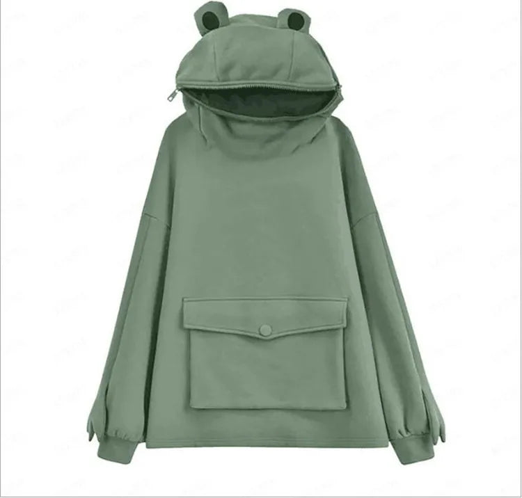Evertopone Women's Plus Size Karl Frog Pattern Hoodie OEM/ODM Green Zipper Mouth Pullover for Summer