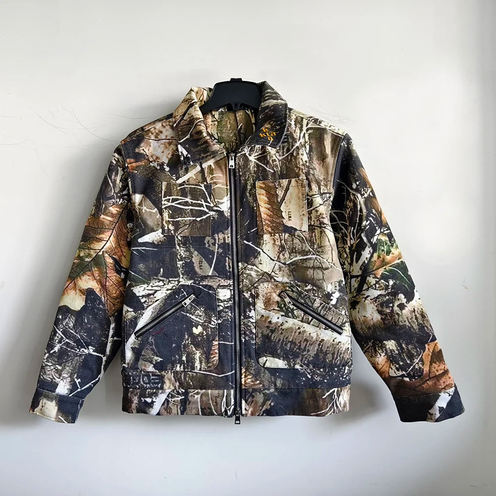 Custom 3D Printed Zip-Up Camouflage Polyester Wadding Jacket Sustainable Men's Windproof Canvas Cargo Jacket for Spring Autumn