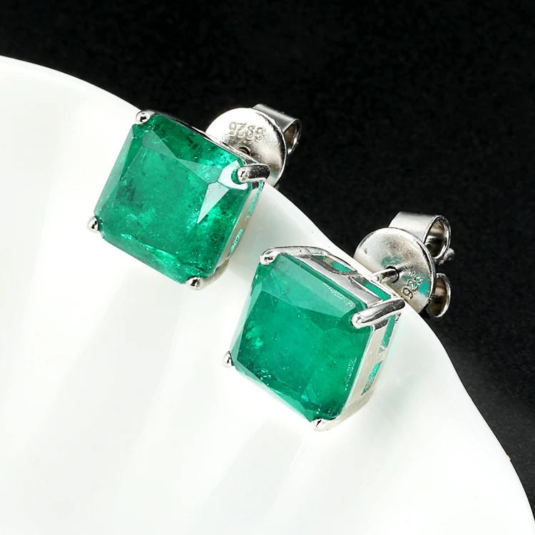 Fashion Sterling Silver Emerald Earrings Jewelry 3A Cubic Zirconia Stud Earrings for Women