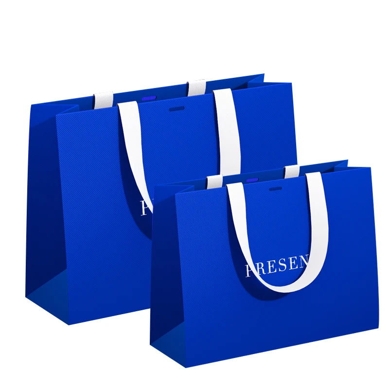 Omet Custom Made Gift Wrapping Bags with Offset Printing Ribbon Handles Recyclable Kraft/Ivory Paper for Craft & Gift Packaging