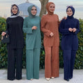 2023 Custom Traditional Muslim Clothing Set  Women Cardigan Sweater Open Abaya Islamic Dress Eid Two Piece Set Muslimn