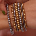 18K Gold Plated 316L Stainless Steel Bracelet Jewelry Vintage Stainless Steel Beads Elasticity Bracelet for Men Women
