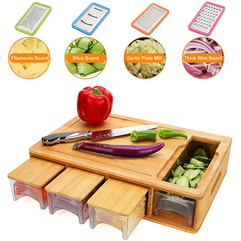 New Bamboo Wooden Kitchen Cutting Board Lazy Susan Style Eco-Friendly Chopping Block