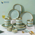 Original Factory Wholesale Eco-Friendly Luxury Wide Gold Rim Europe Style Porcelain Dinnerware Set for Restaurant Use