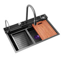 TikTok Trend Nano Black Stainless Steel 304 Large Single Slot Smart Flying Rainfall Kitchen Sink With Cup Washer