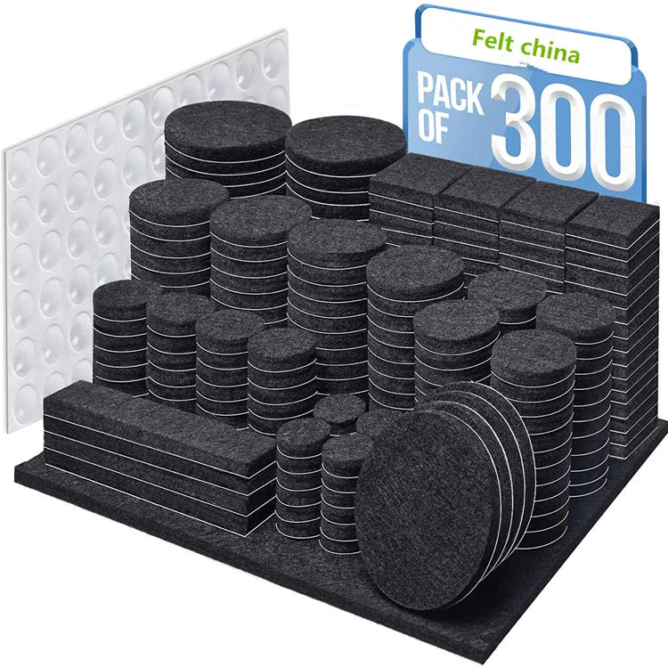300pieces Sticky Furniture Protector Felt Glider Self Adhesive Furniture Glider Black Felt Pad for Chairs Floor Gliders