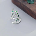 Classic Woman Green Leaf Branch Gift Resizable 925 Sterling Silver Ring with Pendants Wedding Jewelry