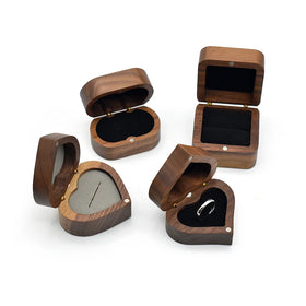 Wholesale Ring Box Heart Shaped Mini Luxury Walnut Wood Jewelry Ring Box for Wedding
