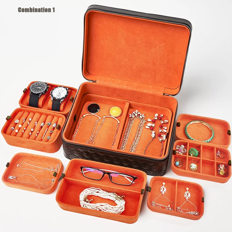Stock 6 Custom Portable Premium Leather Jewel Jewelry case Travel Drawer Accessory Necklace Bangle Jewelry Boxes Organizer