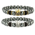 8mm Gold Plated Beaded Jade Neo-Gothic Buddhism Crown Bracelet for Men