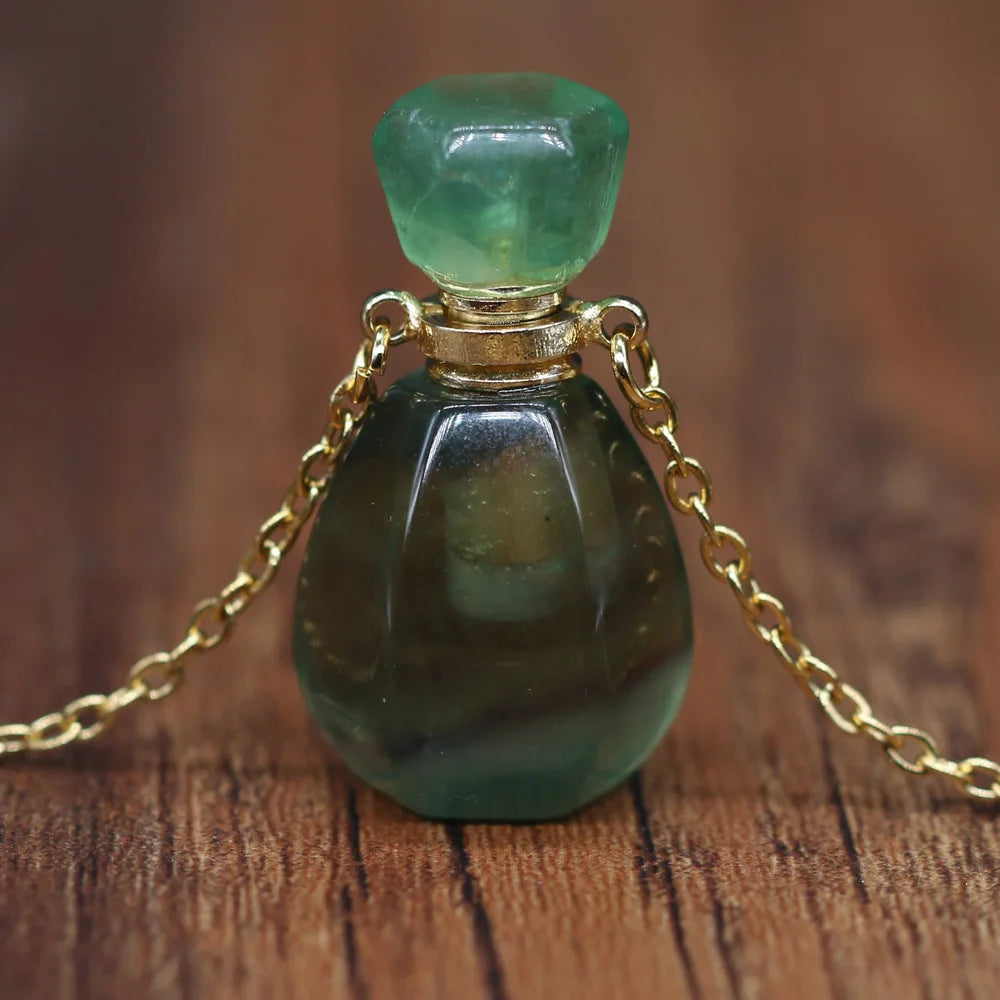 Hongzhuo Natural Crystal Green Fluorite Perfume Bottle Pendant Folk Crafts Healing Souvenir Gifts Stones Women Jewelry