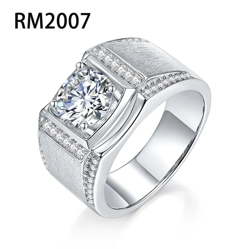 925 Sterling Silver Ring for Men  Silver Round Heart&arrow 1ct 2ct Moissanite Gemstone Ring