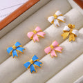 Hot Selling Fashion 18k Gold-plated Stainless Steel Colored Enamel Bow Stud Earrings Waterproof Hypoallergenic Women's Jewelry