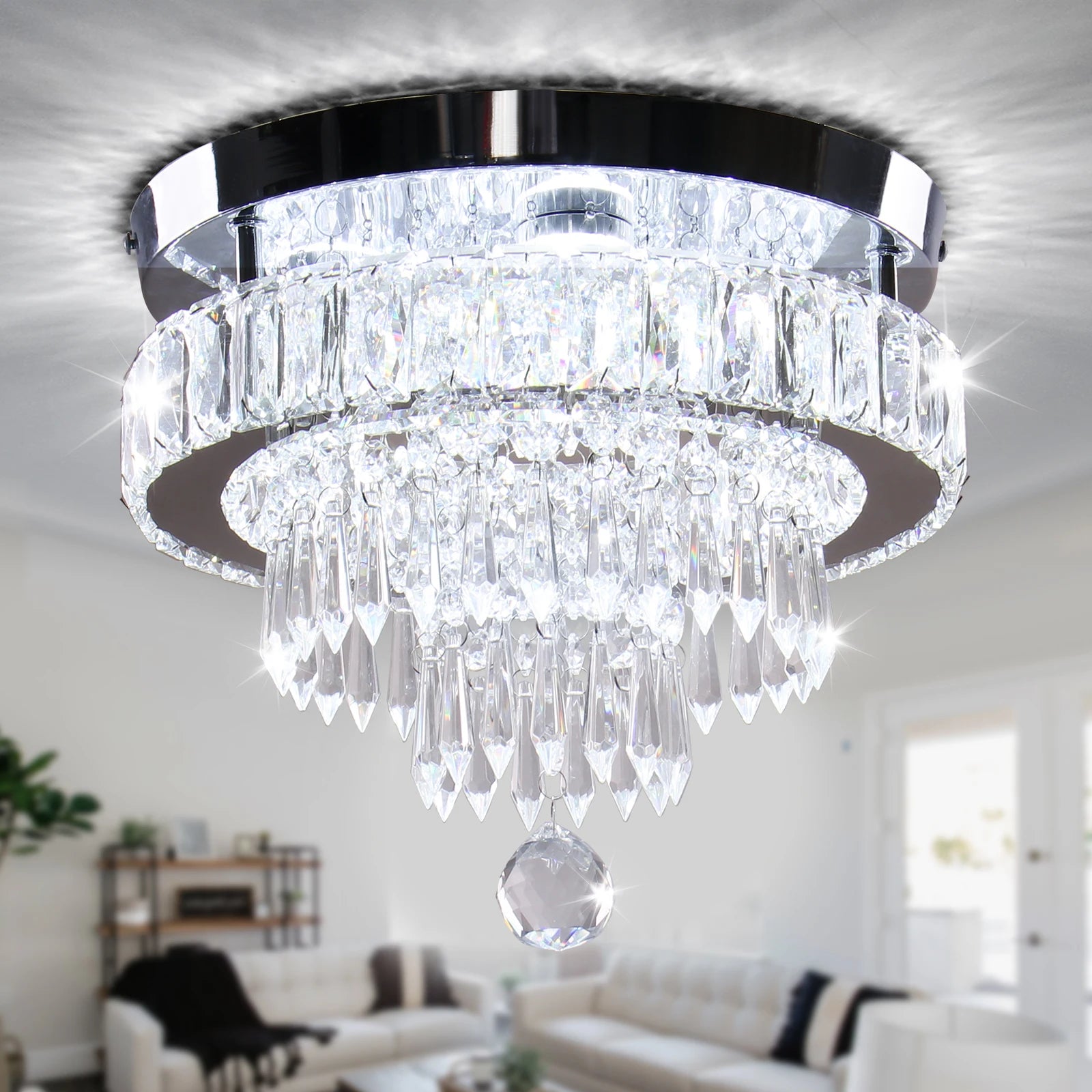 Luxury Chandeliers Crystal Long Light Ceiling Crystal Luxury Chandelier Led Ceiling Lamp Flush Chandelier