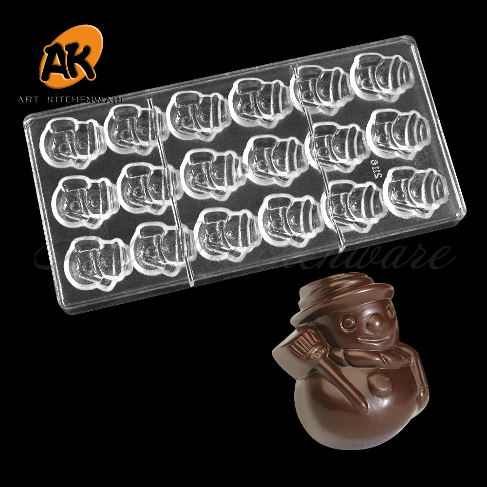 AK Christmas Snowman Clear PC Polycarbonate Chocolate Molds Rectangle Plastic Handmade Dubai Chocolate Bar and Sweets Tray Mould
