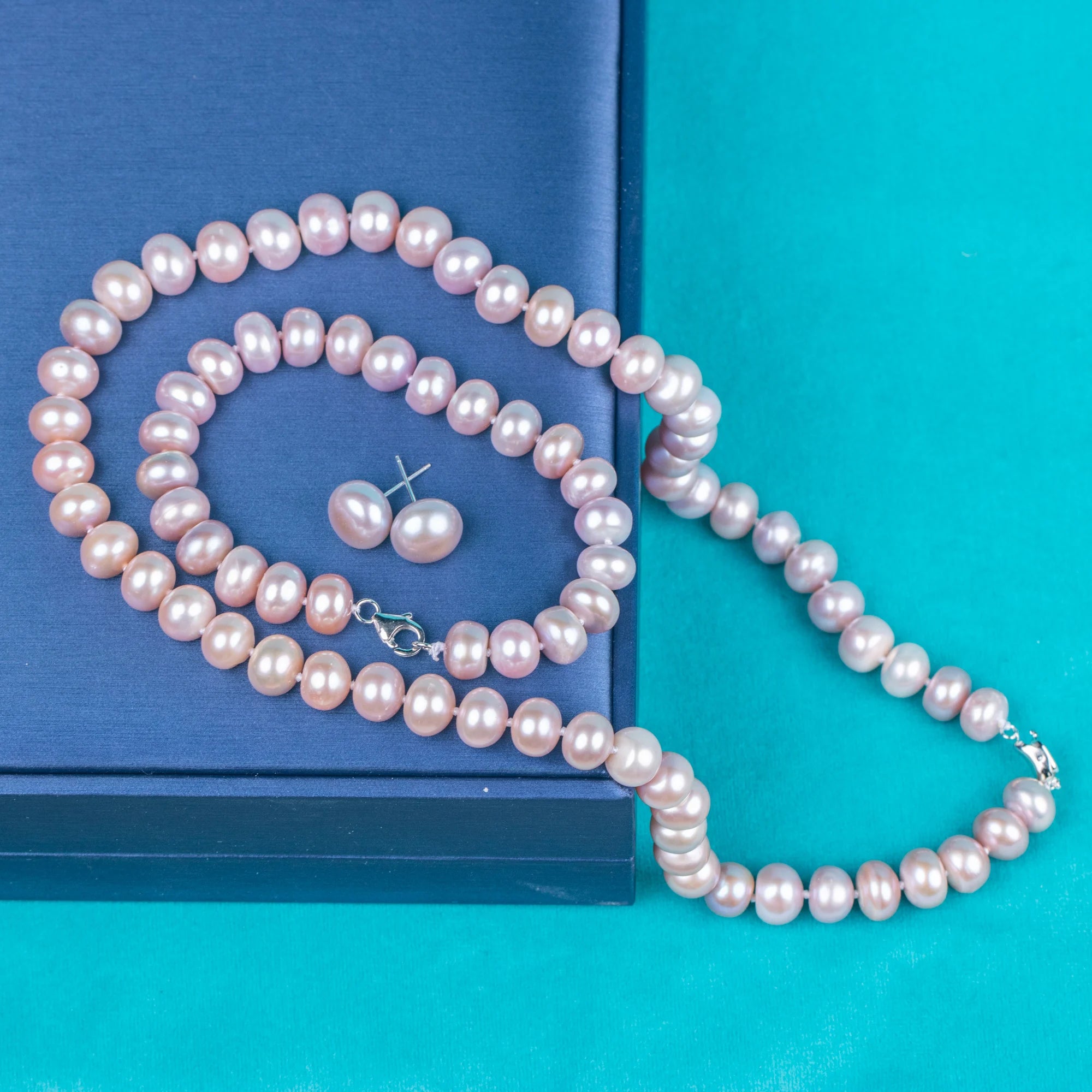 925 Silver Clasp Natural Purple Button AAA Real Natural 10-11 mm Pearl Women Jewelry Necklace Set