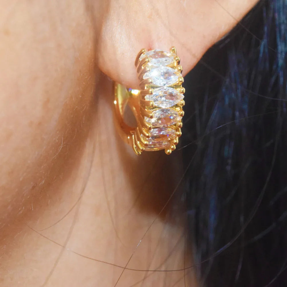 Chunky Thick Tiny Fashion Chic Alloy Material bar Zircon Beads Paving Setting Open Hoop Drop Earring Jewelry for Women