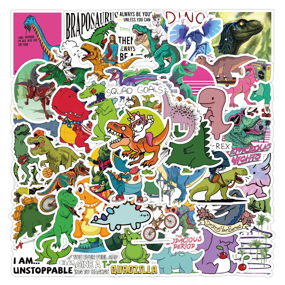 50pcs Dinosaur theme cartoon sticker for kids Water Bottle Laptop Luggage