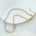 Fashion Stitching Diamond Studded Necklace for Women 18K Gold Plated Stainless Steel Necklace