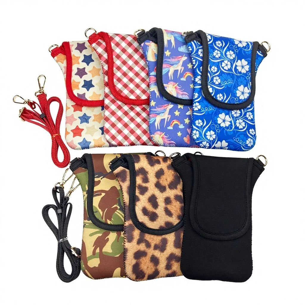 Neoprene Phone Pouch Custom Cardholder for the Phone Wallet Waterproof Custom Pink Phone Case Card Holder with Crossbody Strap