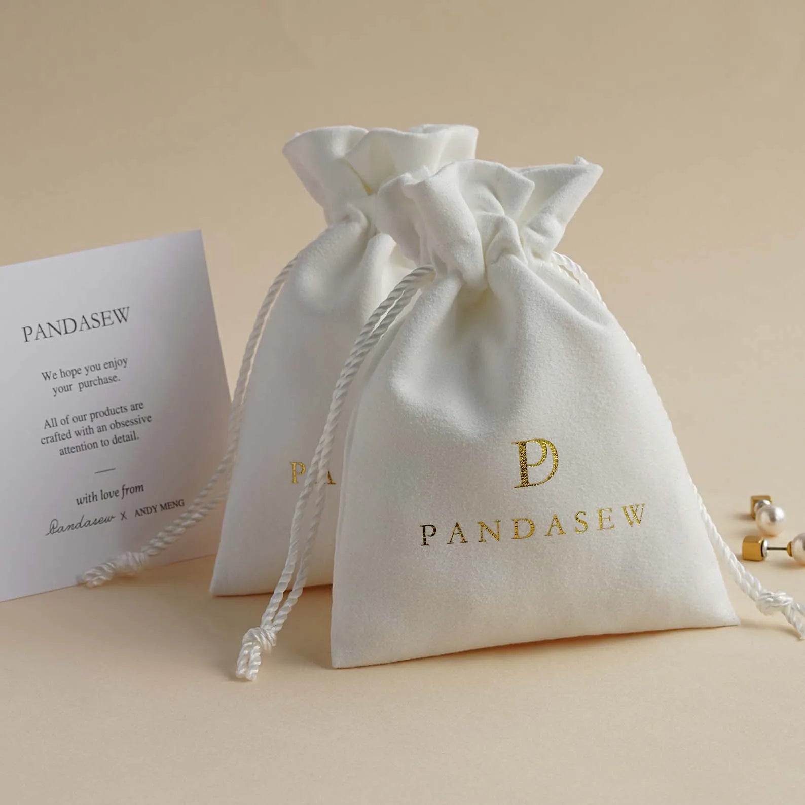 PandaSew Custom Logo Size Drawstring Bag Necklace Ring Bracelets Package Suede Velvet Jewelry Pouch
