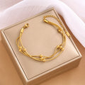 18K Gold Plated European and American Women Lucky Beads Multiple Three Layers Stainless Steel Snake Chain Bracelet