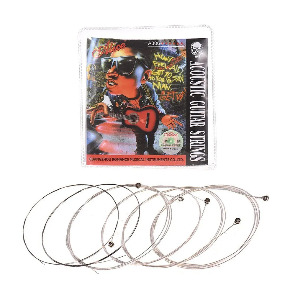 Alice A306 Series Acoustic Folk Guitar Strings Set Stainless Steel Wire Steel Core Silver-plated Copper Alloy Wound 6pcs/ Set