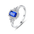 CZCITY S925 Sterling Silver Flower Luxury Jewelry Women Wedding Engagement Ring Christmas Gift New Blue Synthetic Gemstone Rings