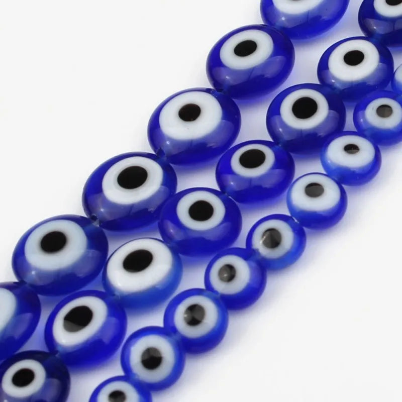 6/8/10 mm Flat Round Dark Blue Handmade Bulk Lampwork Crystal Glazed Evil Glass Eye Beads for Jewelry DIY KUOYU Brand