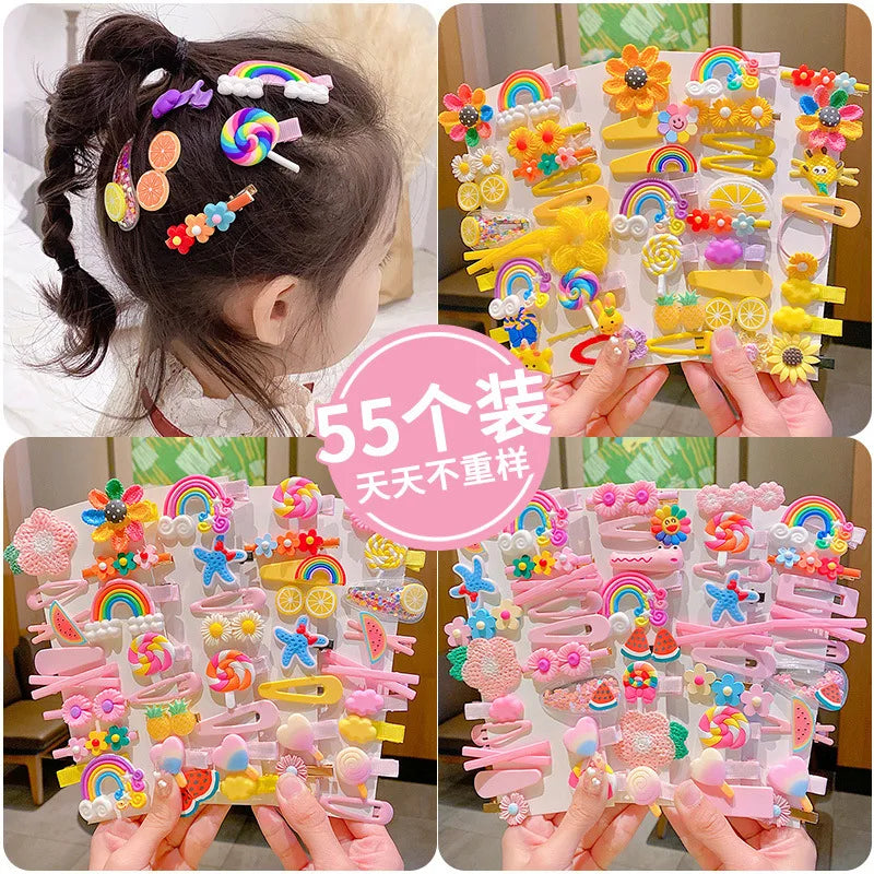 Children Hairpin Cute Rainbow Butterfly Rabbit Flower Grape Fruit Animal Carton Cute Hair Clips Set for Girls Kids