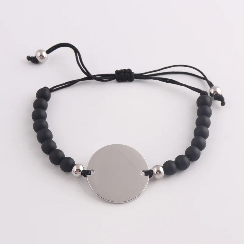 6mm Natural Stone Beads Bracelet With Stainless Steel Plate Bracelet