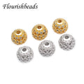 Lead Nickel Free Silver Gold Plating CZ Paved Hollow 8mm Round Disco Ball Spacer for Bracelet Necklace Making