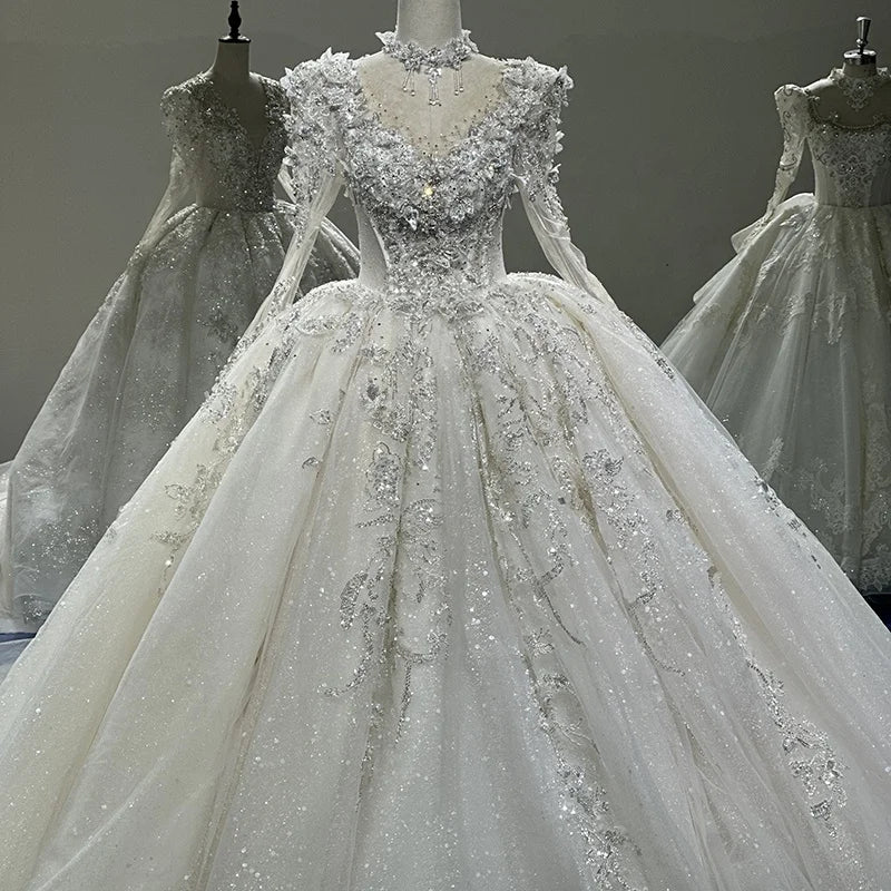 Jancember XS018 Crystal Bling Illusion Bridal Ball Gown Wedding Dresses for Women