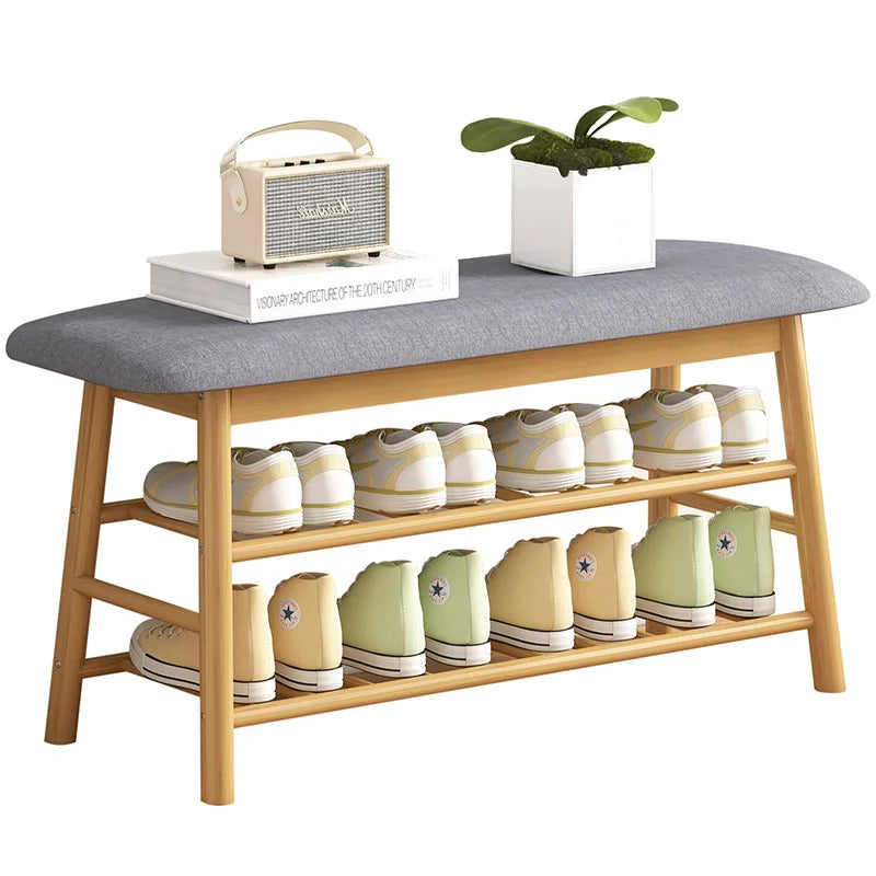 Comfortable Bamboo Shoe Rack Bench Storage Organizer Modern Living Room Entrance Entryway Shoe Storage Bench