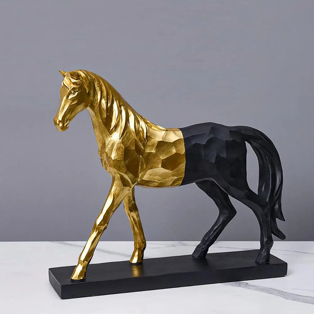 Wholesale Modern Art Walking Horse Black With Gold Ornament Luxury Style Desk Crafts for Resin Gift
