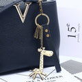 New Arrival Cute Giraffe Pendant Key Chain Genuine Leather Keyrings with Metal Trinket for Girls