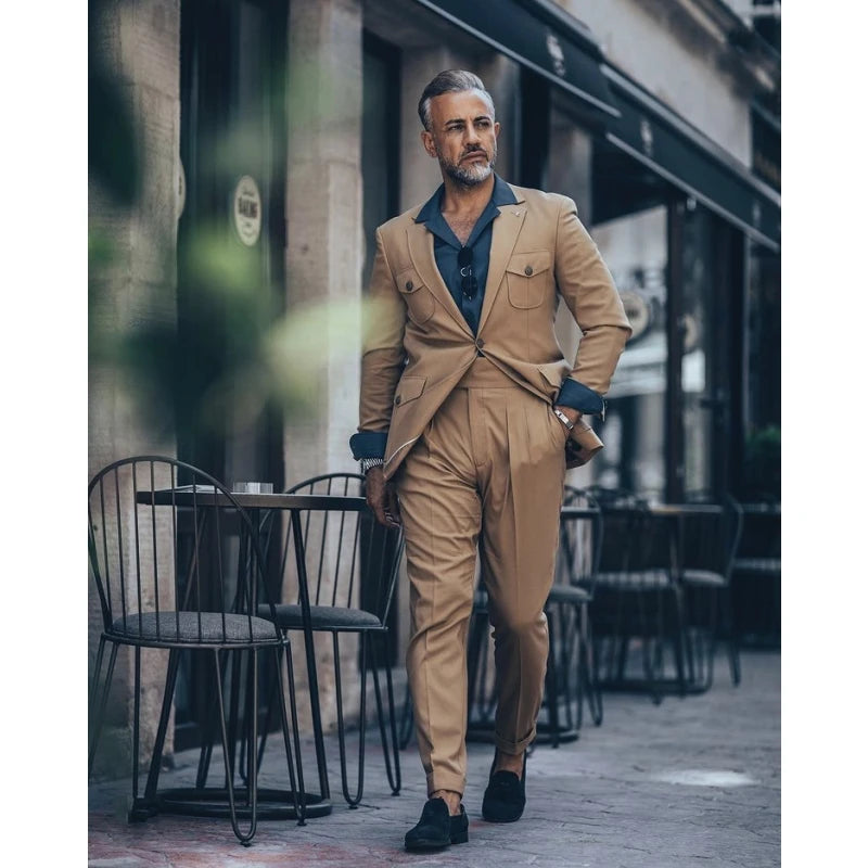 Latest Work Men Suits 2 Pcs Notch Lapel Two Buttons Costume Homme Wedding Groom Tuxedo Terno Masculino Slim Fit Prom Blazer
