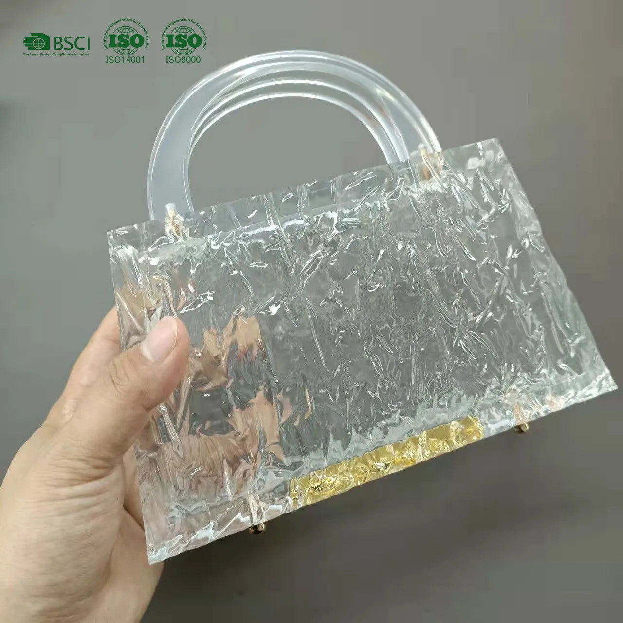 YHJ BSCI Factory Custom Logo Luxury Party Wedding Designer Women Ice Crack Transparent Acrylic Handbag Clutch Purse Evening Bag