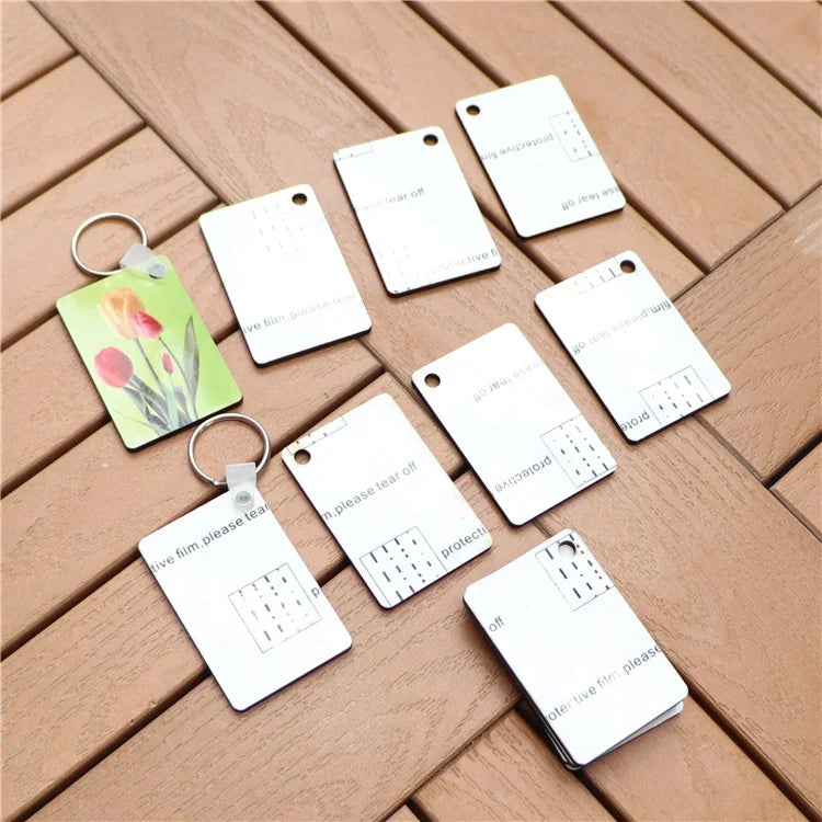 MDFSUB Rectangle Shape 40x60mm Sublimation Mdf Keychain Double-sided Mdf Sublimation Keychain Blanks with Key Rings
