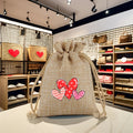 Multi-Color Heart Shaped Drawstring Cotton Gift Bag Burlap Jute Linen Wedding Decoration Pouch for Valentine's Day