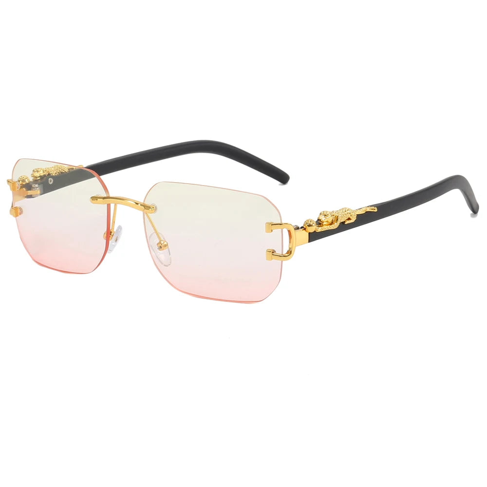 Superhot Eyewear 52008 Fashion Rectangle Sun Glasses Panther Tinted Rimless Sunglasses