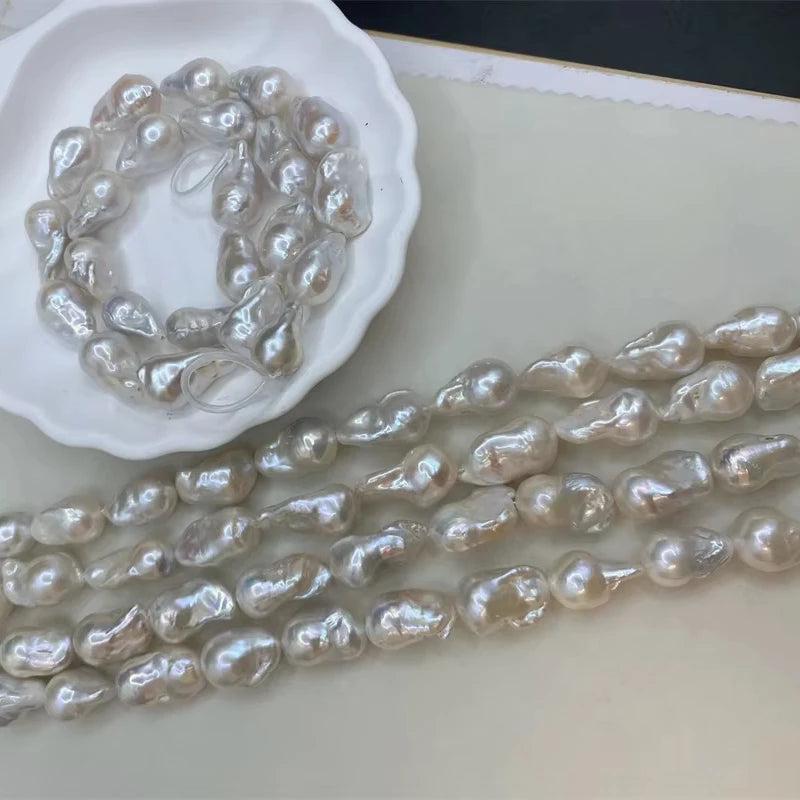 Wholesale 12-13mm Baroque Shape Freshwater Pearls Natural White & Pink Color Loose Pearl String for Jewelry Making