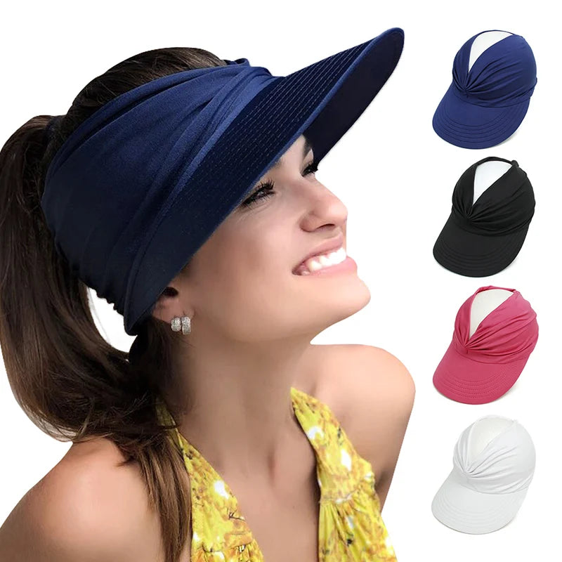 Factory Wholesale Fashion UV Proof Elastic Empty Top Female Sunshade Sun Visor Hats Custom logo Polyester Blank Sunproof Caps Ca