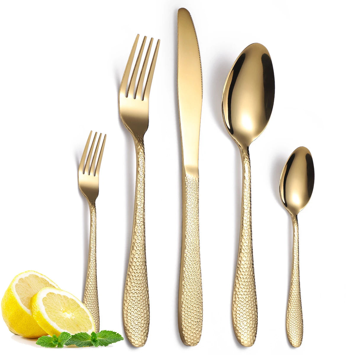 5 Pcs High End Silverware Flatware Colorful Black Gold Mirror Polish Stainless Steel Royal Style Cutlery Set for Star Party