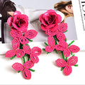 New Exaggerated Big Earrings Statement High-quality Handmade Beads Rose Flowers Long Drop Earring Jewelry Accessories for Women